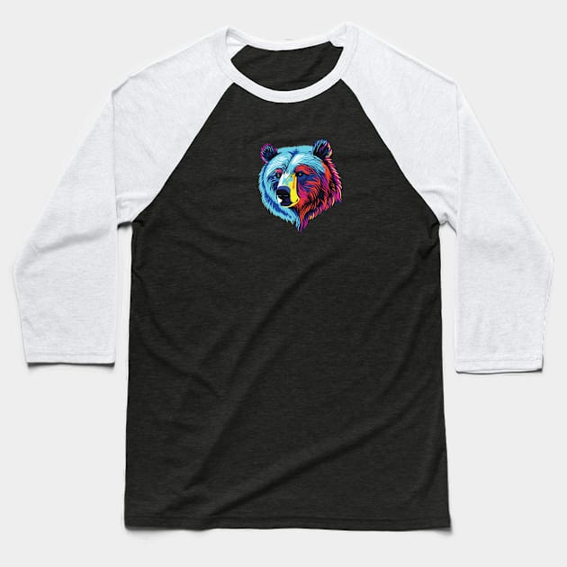 Neon grizzly bear head Baseball T-Shirt by AnnArtshock